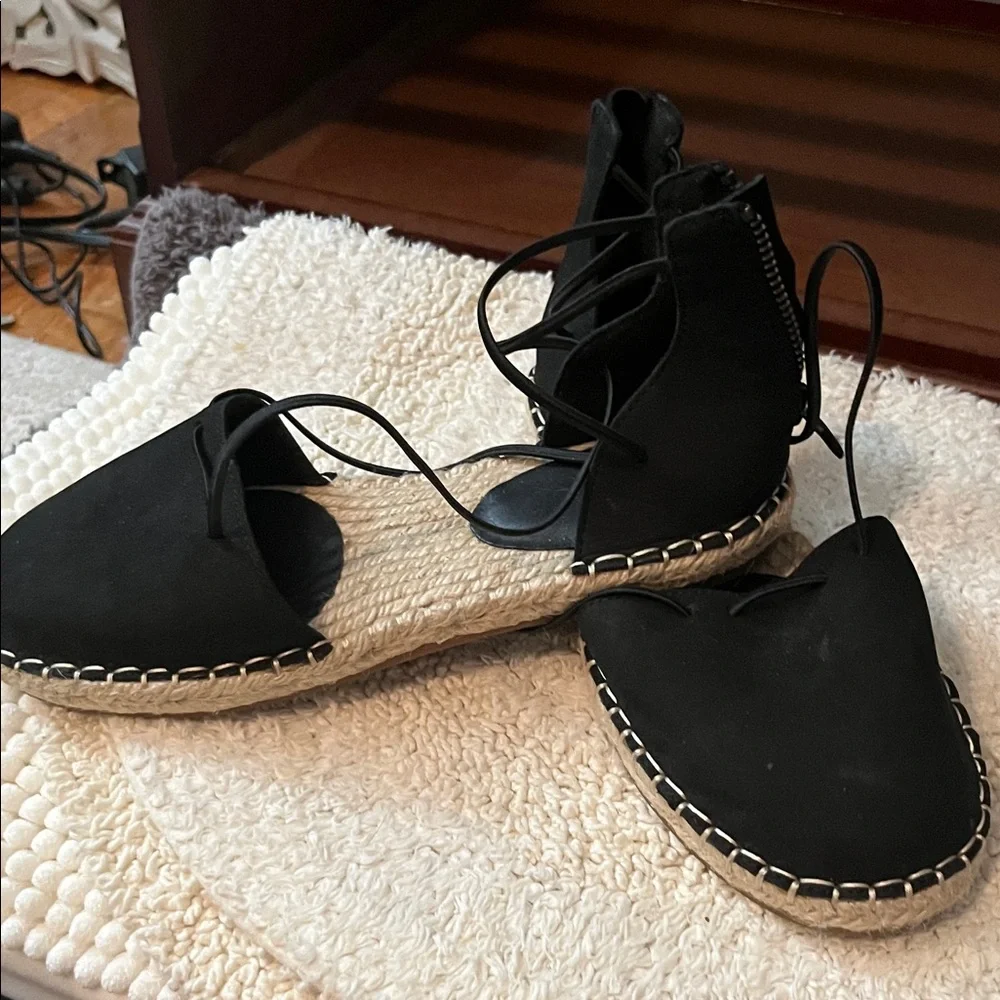 Eileen Fisher Black Lace-Up Espadrilles with Rope Sole